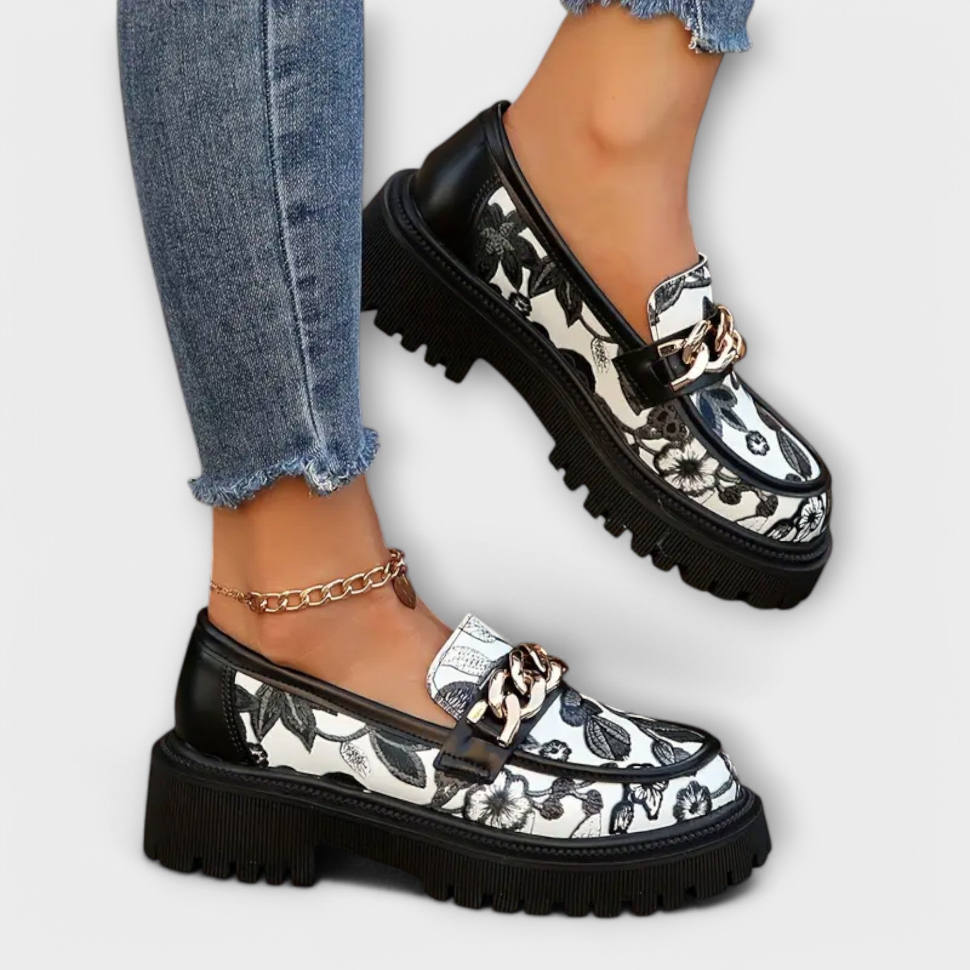 Amira™ | Retro Mokasíny su Gėlių Raštu