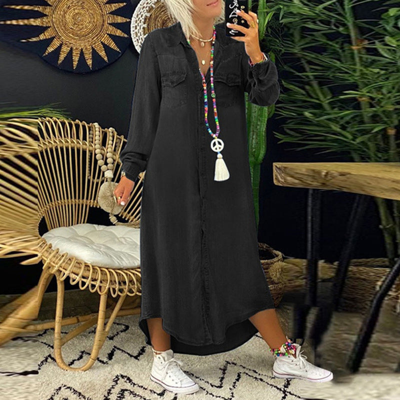 Yara™ - Ilga maksi suknelė iš džinsinio audinio