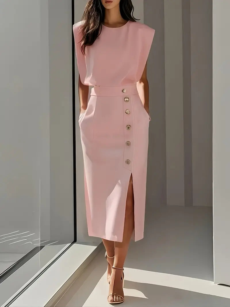 Kamila - Midi Suknelė su Šoniniu Iškirpu