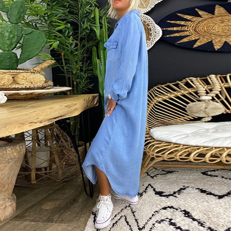 Yara™ - Ilga maksi suknelė iš džinsinio audinio