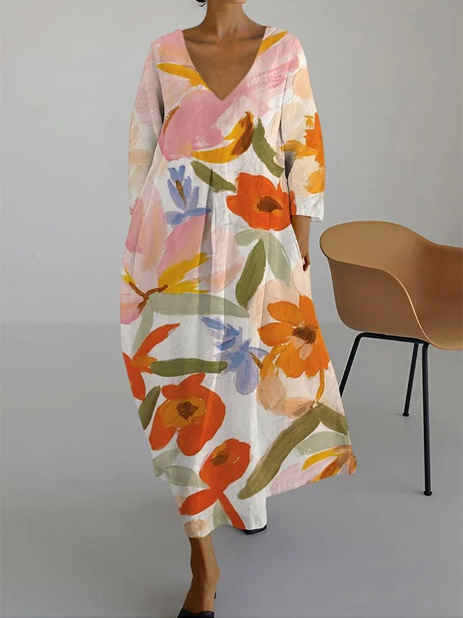 Isla – Gėlėtos suknelės su V formos iškirpte