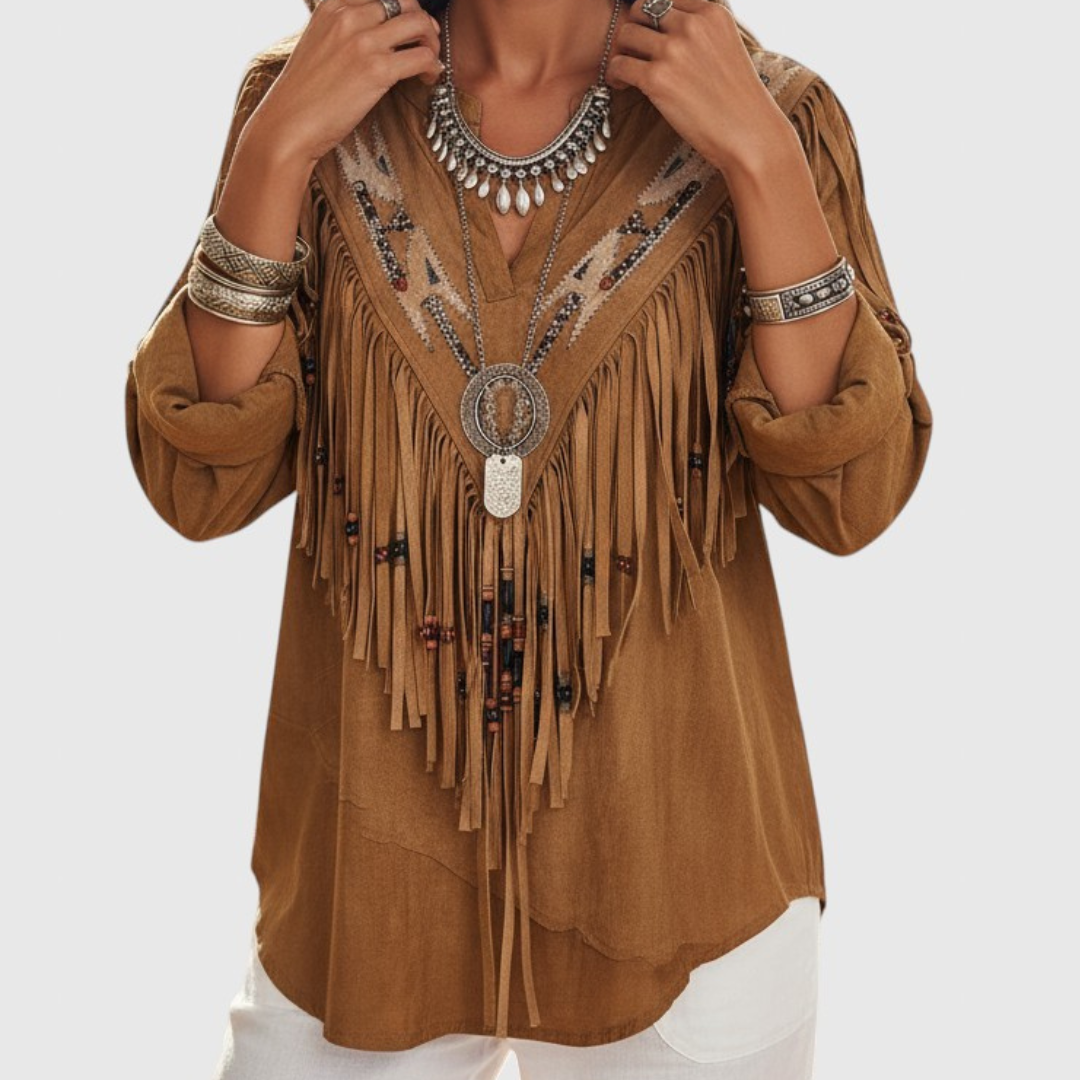 Marta - Vintage Blūza su Etniniu Raštu