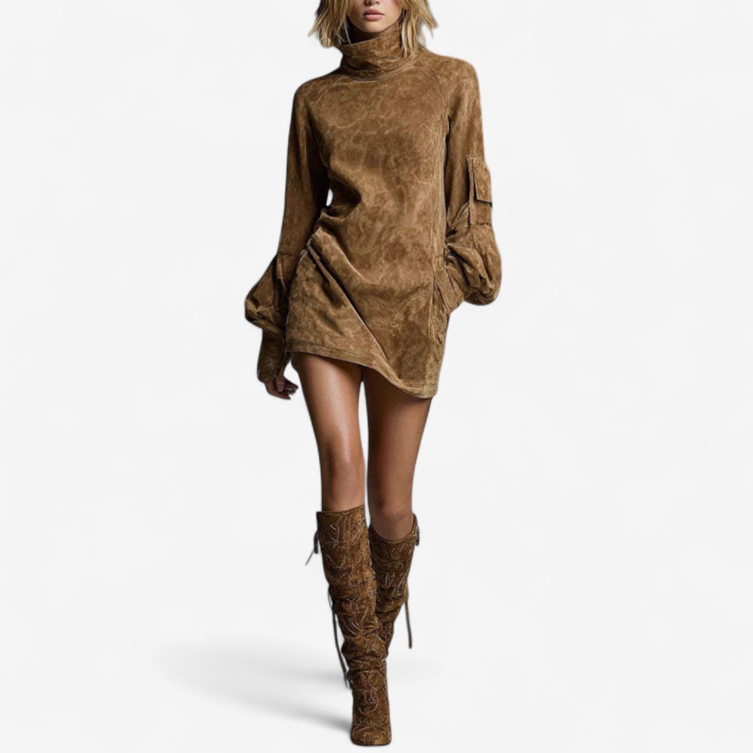 Tania™ Mini Suknelė su Aukštu Apykakle