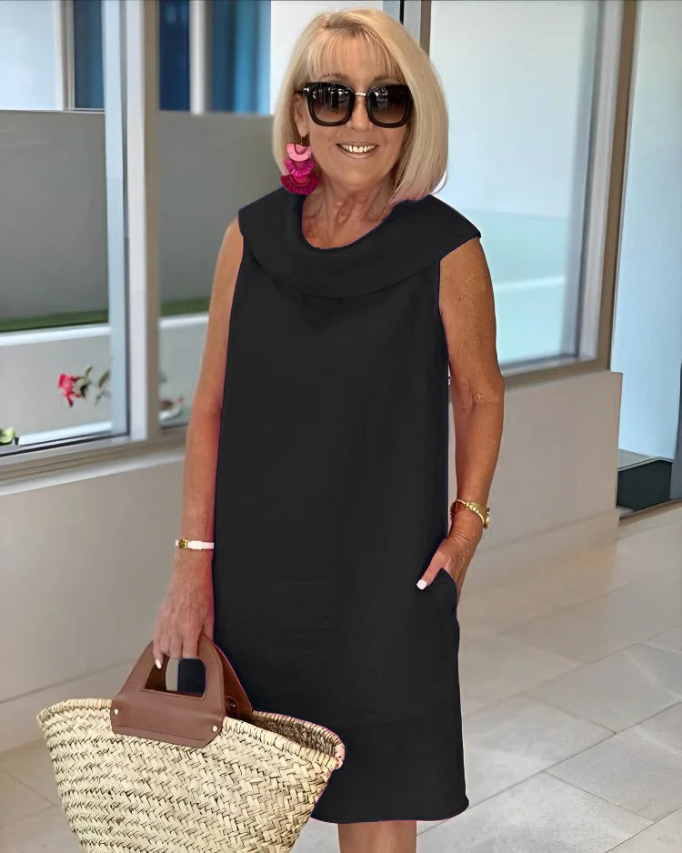 Petra – Be rankovių pieštuko suknelė su apvaliu iškirpimu